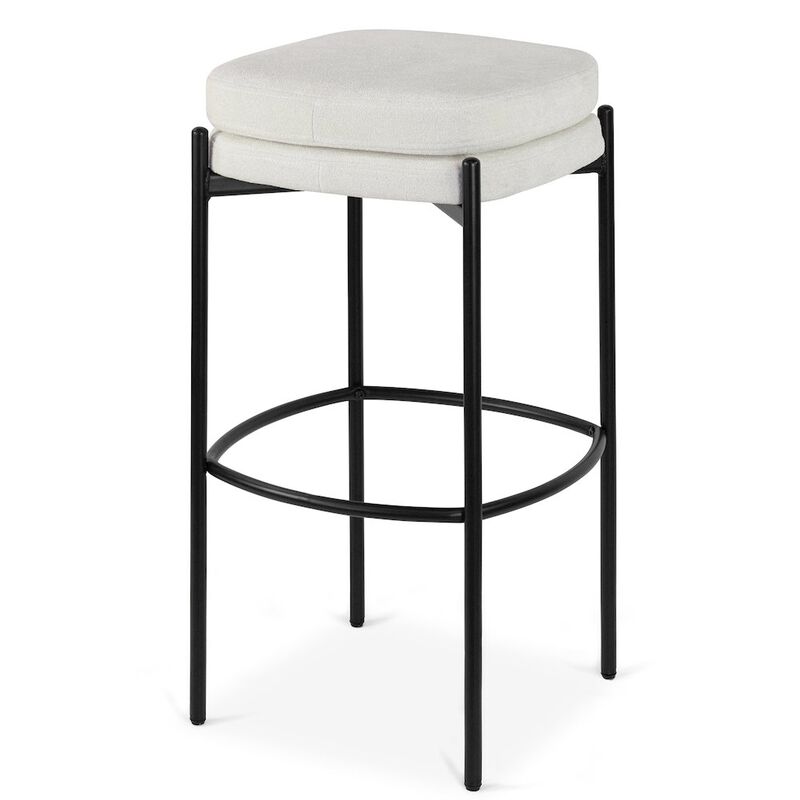 Glamour Home Set of 2 Avril White Boucle Backless Bar Stool with Black Metal Legs