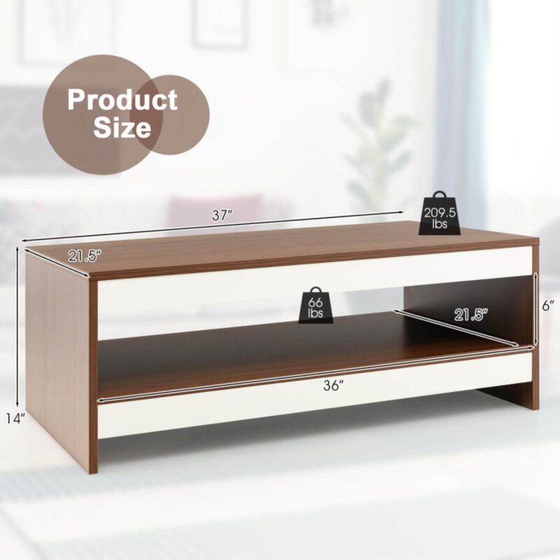 Hivvago 37 Inch 2-Tier Rectangle Wooden Coffee Table with Storage Shelf-Wulnat