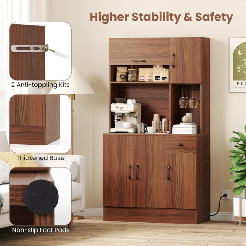 Hivvago 66 inch Pantry Cabinet with Charging Station and Microwave Stand