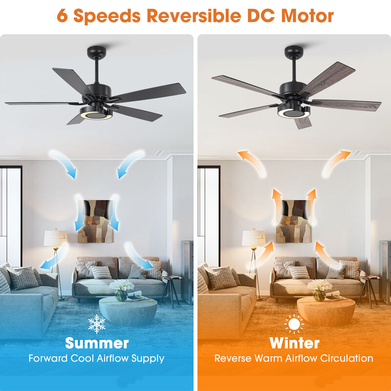 52 in. Matte Black Integrated LED Reversible Blades Ceiling Fan with Light and Remote