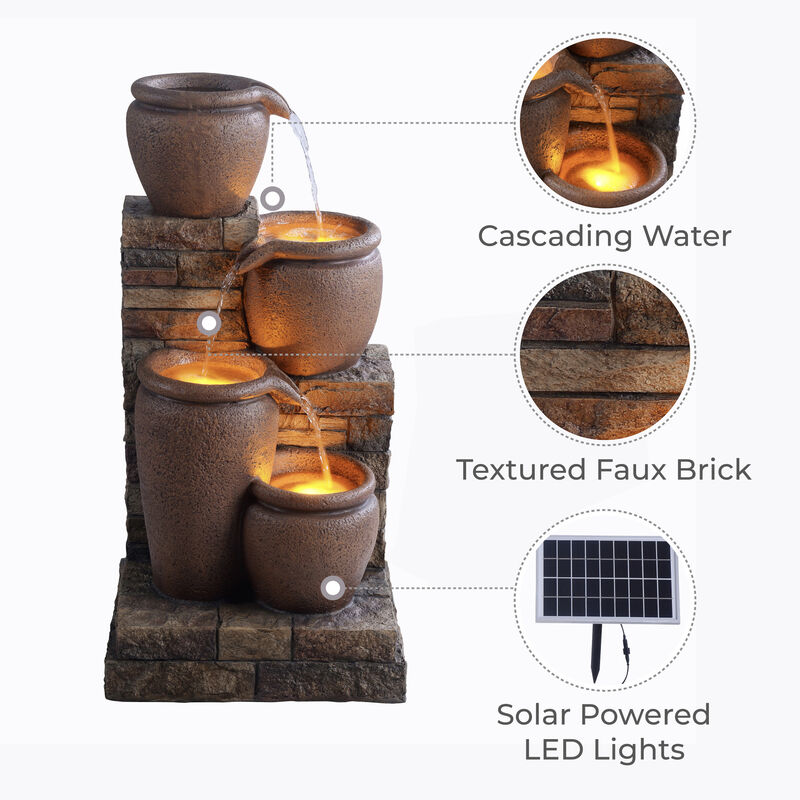 4-Tier Outdoor Solar Water Fountain with LED Lights, Brown image number 2