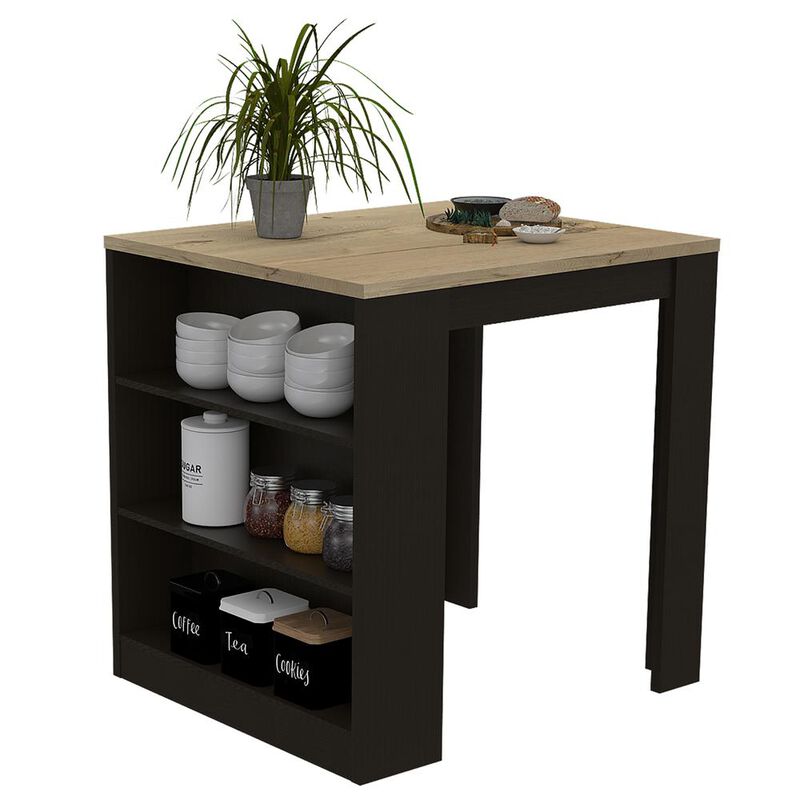 Milos Kitchen Island Table Black Wengue-Light Oak