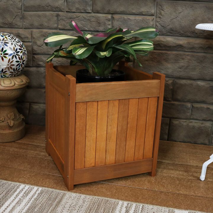 Sunnydaze Meranti Wood Decorative Square Planter Box - 16 in