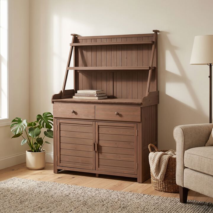 Whisen 65" Fir Wood Potting Table with 2 Drawers, Rustic Garden Workstation & Outdoor Storage Cabinet
