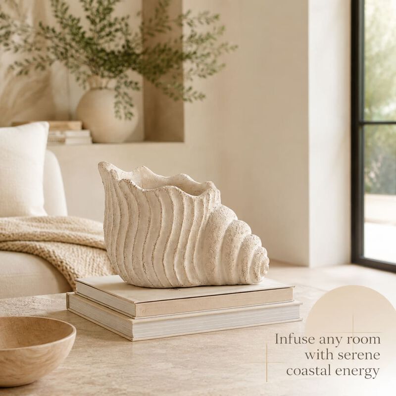 WOW PIONEER Nautilus Shell Decorative Planter Sand Cement Construction Textured Finish for Succulents Herbs Coastal Home Decor image number 4