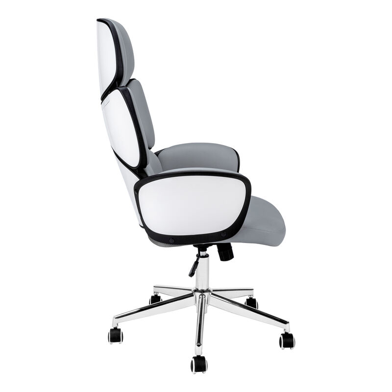 Monarch Specialties I 7322 Office Chair, Adjustable Height, Swivel, Ergonomic, Armrests, Computer Desk, Work, Metal, Pu Leather Look, White, Grey, Chrome, Contemporary, Modern