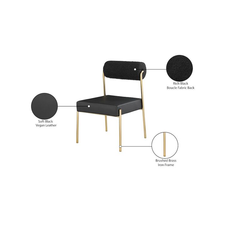 Meridian Furniture Carly Black Vegan Leather Seat / Boucle Fabric Back Dining Chair, Set of 2