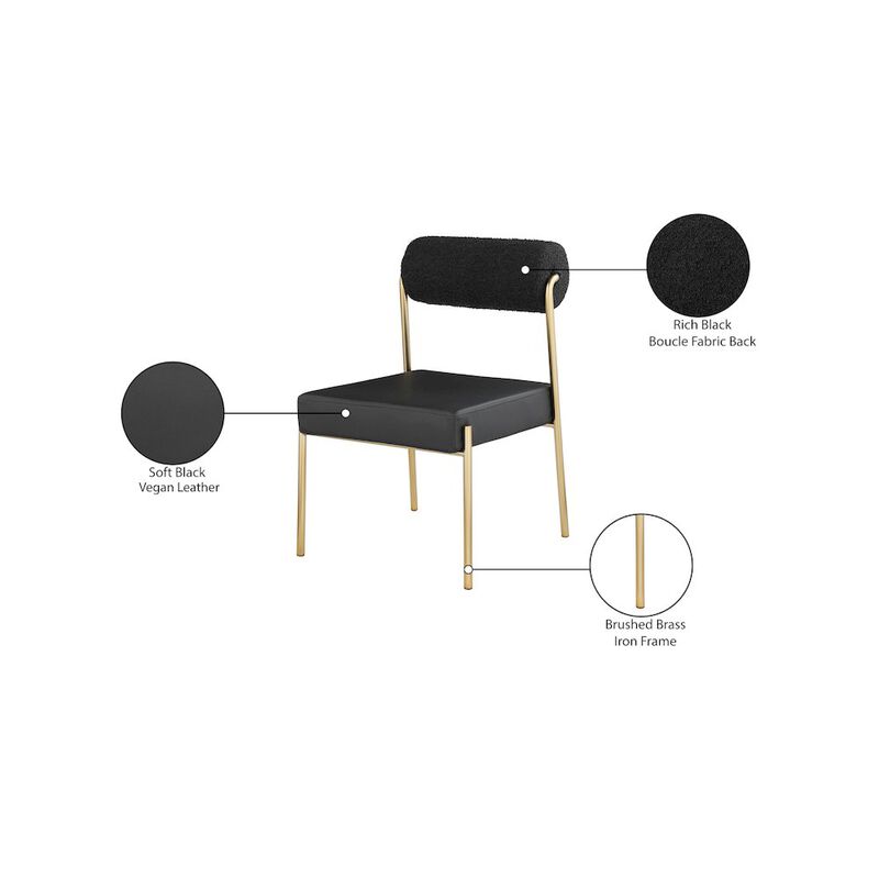 Meridian Furniture Carly Black Vegan Leather Seat / Boucle Fabric Back Dining Chair, Set of 2