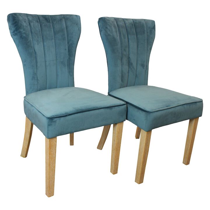 Cleo Velvet Fabric Side Chair Teal with Natural Legs - Set of 2
