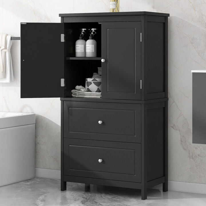 Whisen Bathroom Storage Cabinet, Cabinet with Double Doors, Drawers and Adjustable Shelf