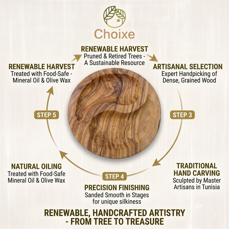Olive Wood Yin-Yang Dual-Compartment Plate (7 in) &ndash; Charcuterie, Tapas & Serving Dish image number 3