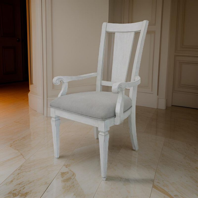 Kate 24 Inch Dining Armchair Set of 2, Light Gray Linen, White Wood Frame - Benzara