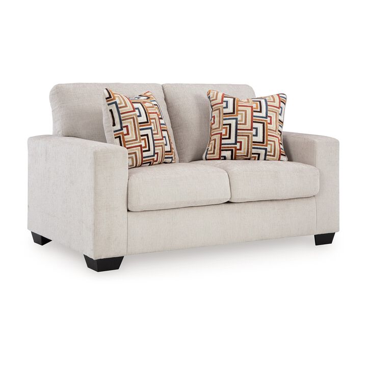 Avie Loveseat, 2 Accent Pillows, White Ivory Polyester, 62 Inch - Benzara