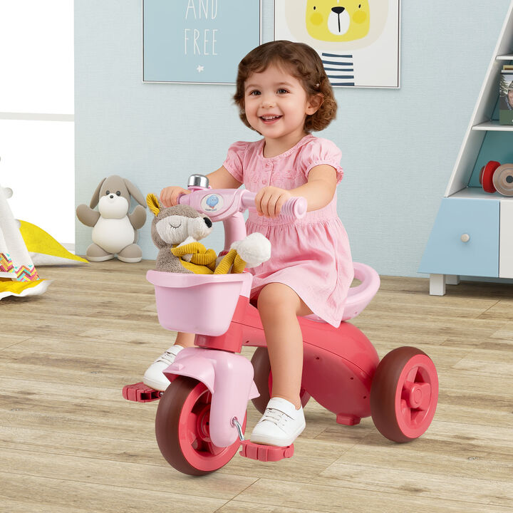 Toddler 3-Wheel Tricycle with Front Basket, Bell and Steering Control