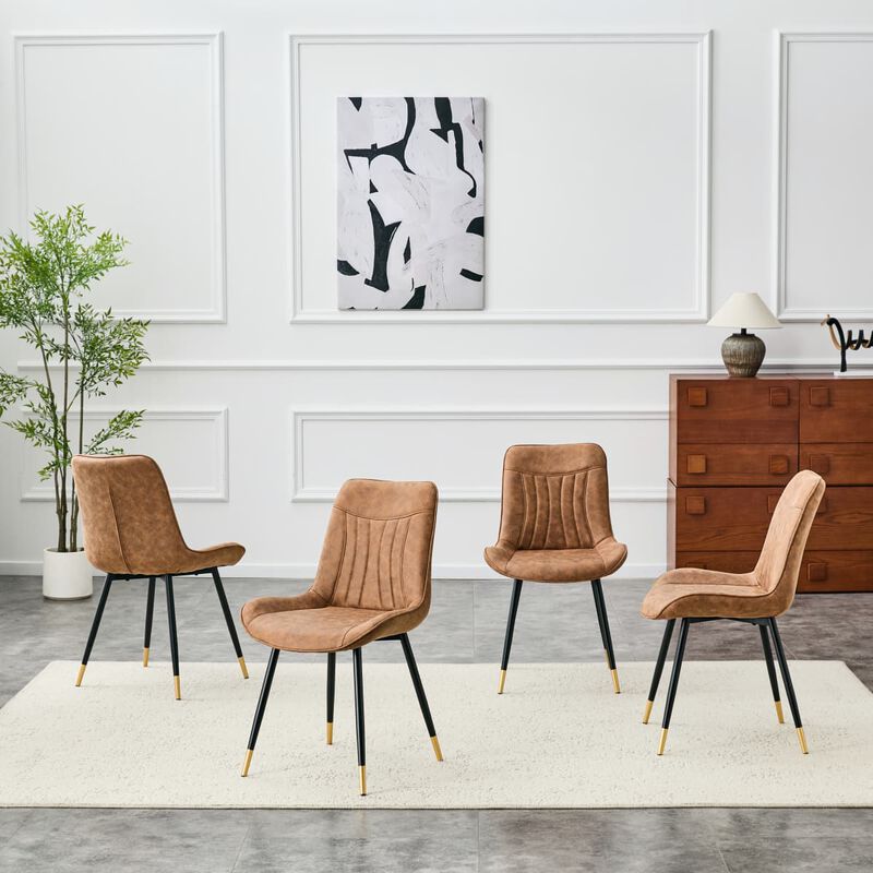 Set of 4 Dining Chairs PU Leather Side Dining Chairs with high back and stitched backrest Metal Leg Dining Chairs with leveling feet image number 4