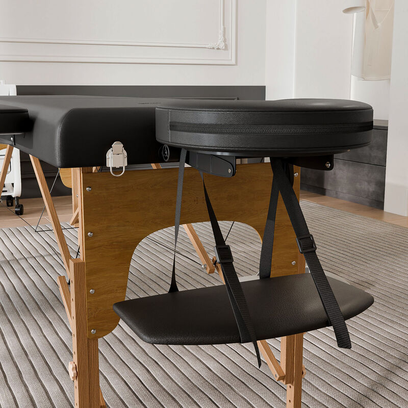 FUFU&GAGA Portable Folding Massage Bed with Solid Wood Legs & Metal Frame, Black PVC Leather Top (Open: 84.2 in. W x 21.2 in. D x 26.7 in. H / Folded: 36.2 in. W x 7 in. D x 21.2 in. H), Black