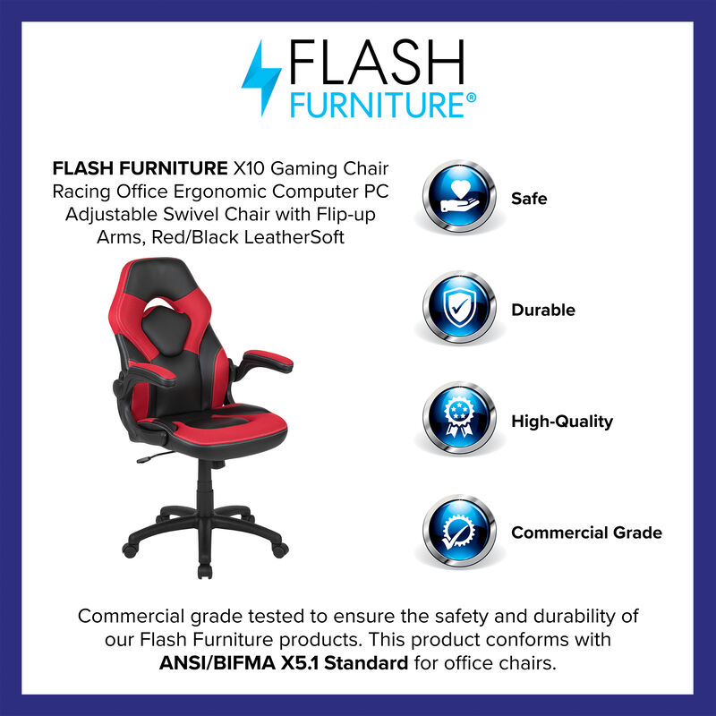 X10 Gaming Chair Racing Office Ergonomic Computer PC Adjustable Swivel Chair with Flip-up Arms, / LeatherSoft image number 9