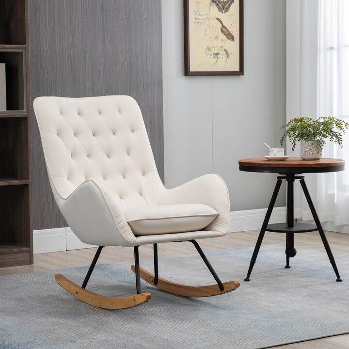 Hivvago Mid-Century Fabric Rocking Chair with Tufted Back
