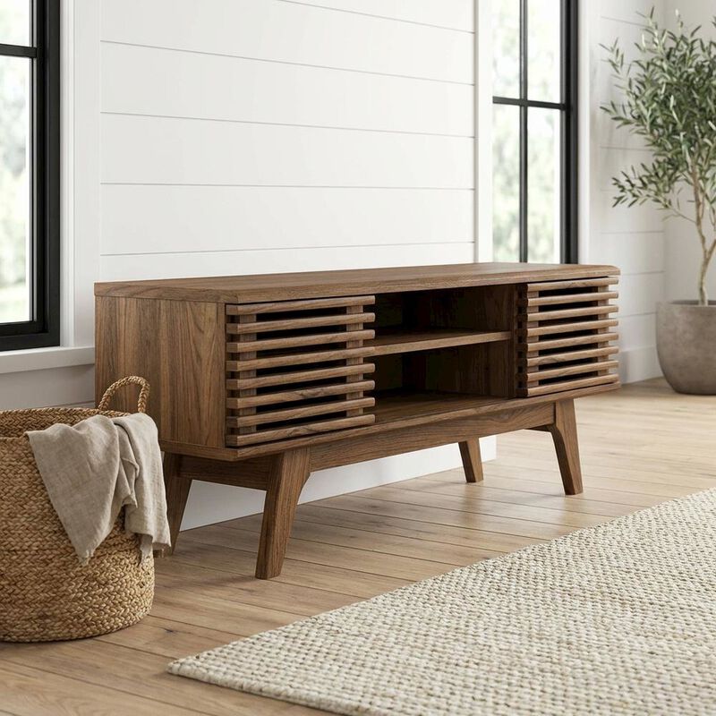 Wooden brown media console, 46-inch top, sturdy legs, modern living spaces image number 3