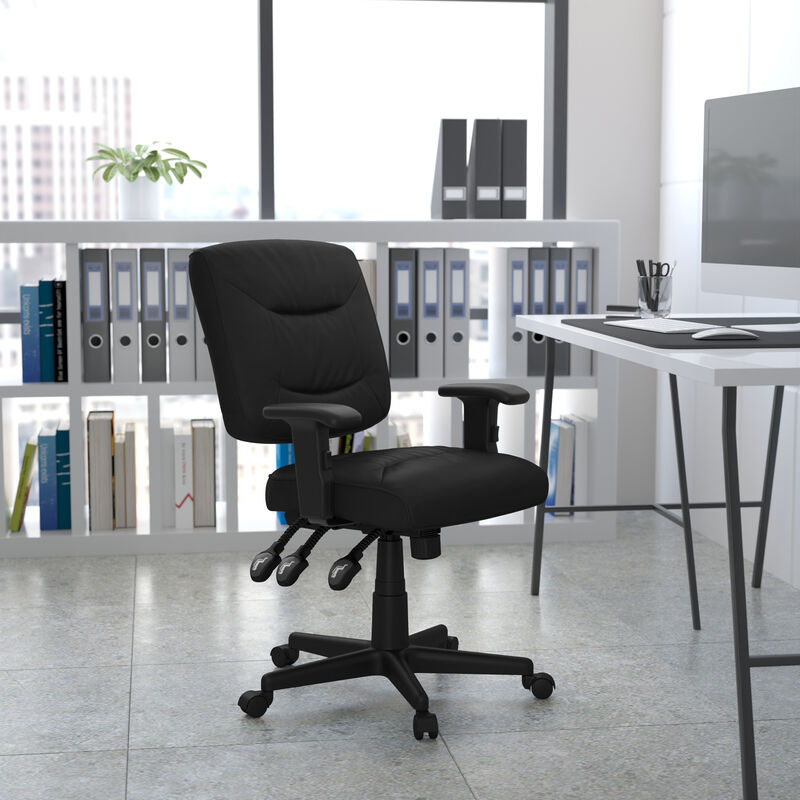 Cole Mid-Back Black LeatherSoft Multifunction Swivel Ergonomic Task Office Chair with Adjustable Arms image number 4