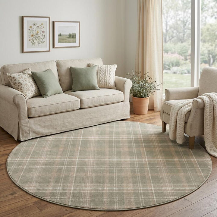 HomeRoots Plaid Round Rug