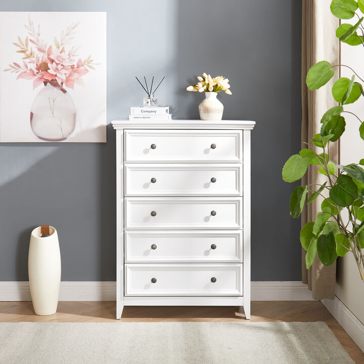 Modern 5-Drawer Dresser Chest Cabinet for Closet Organization & Storage