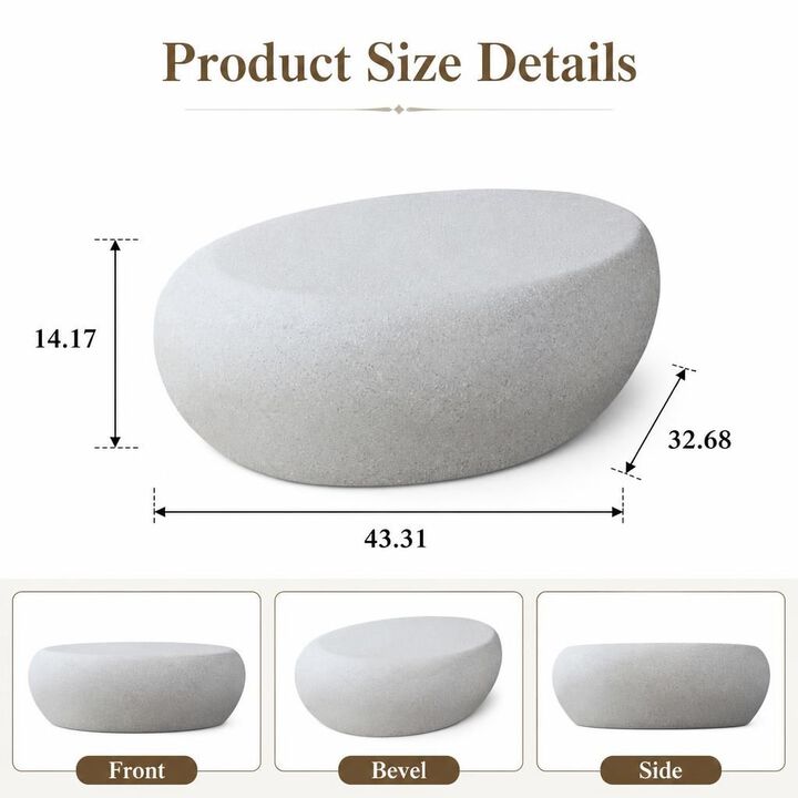 GOODSILO Irregular Matte Fiberglass Elliptical Rocks Shaped Coffee Table, Vintage No Assembly Center Table for Living Room Front of Sofa