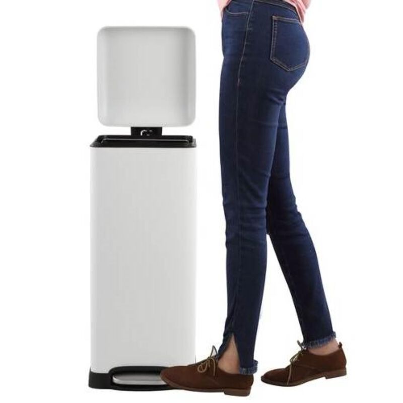 Hivvago 8 Gallon Retro Stainless Steel Step On Trash Can in White Finish