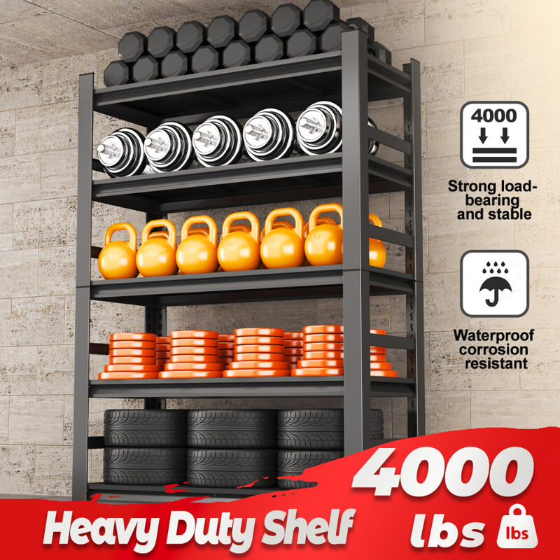 Heavy-Duty 5-Layer Adjustable Metal Storage Rack for Garage, Tool Room, or Shop