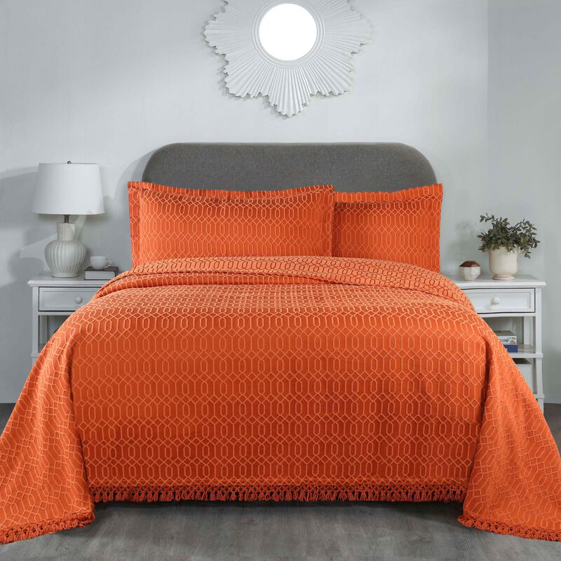 Geometric Fringe Cotton Bedspread Set, 3-Piece Lightweight Comfort image number 0
