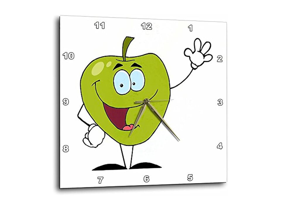 Happy Cartoon Green Apple Character Wall Clock 15 Inch Home Decor