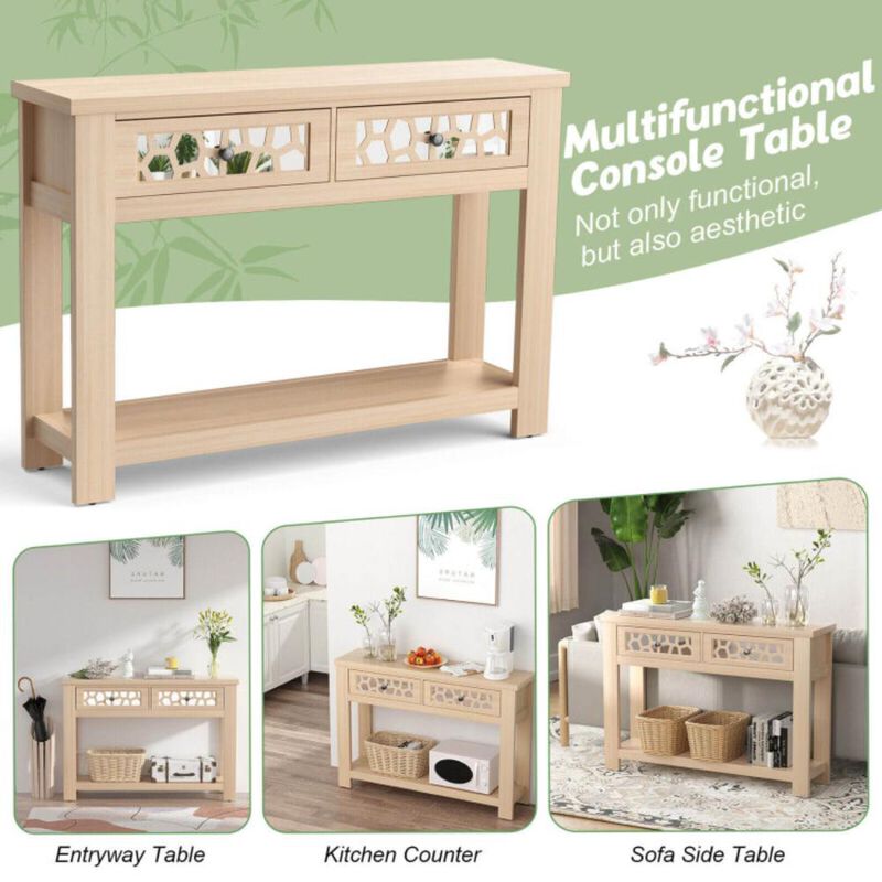 Hivvago 2-Tier Console Table with Drawers and Open Storage Shelf
