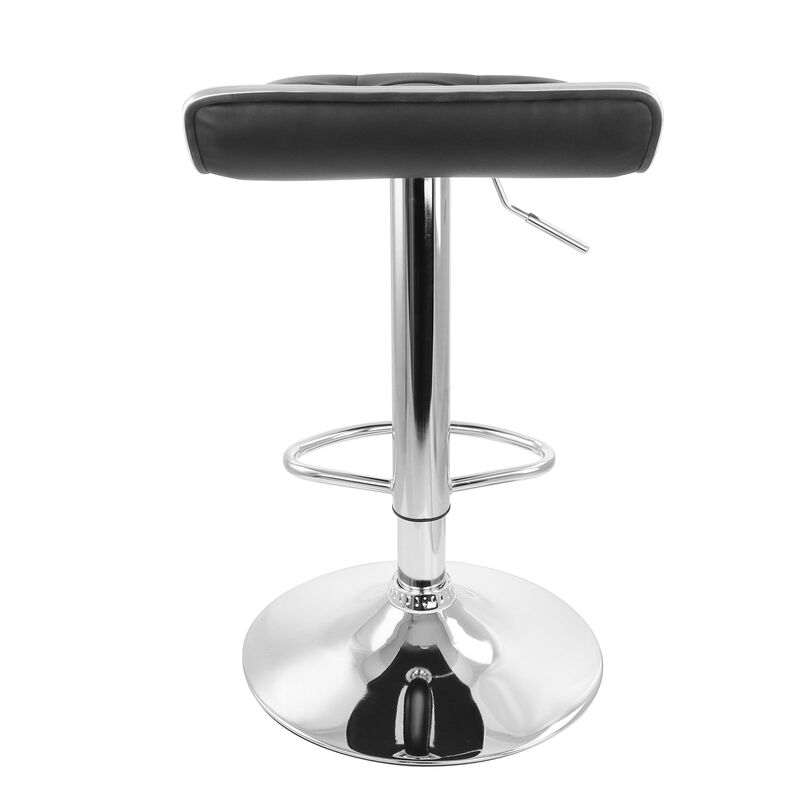 Elama 2 Piece Tufted Faux Leather Adjustable Bar Stool with Low Back in Black with Chrome Base