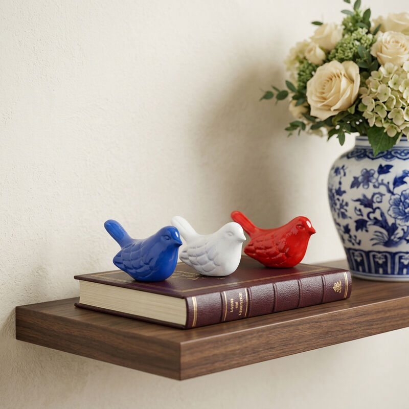 HomeRoots Set of Three Red White And Blue Metal Bird Tabletop Sculptures image number 1