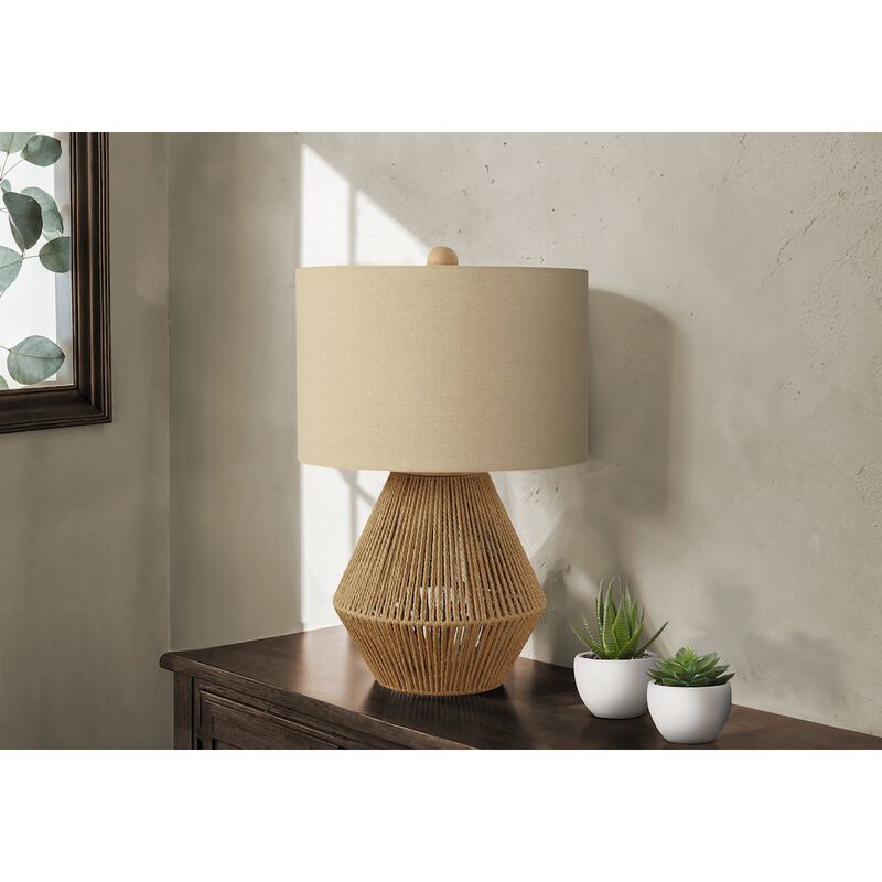 Lighting, 22"H, Table Lamp, Brown Rope, Beige Shade, Transitional