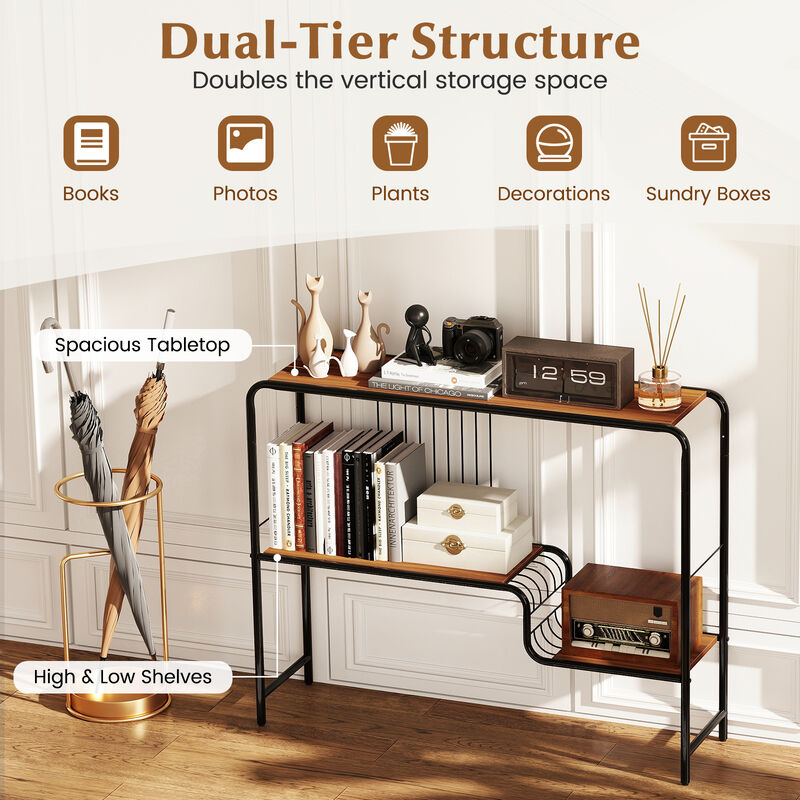 Console Table with Storage Shelf and Metal Frame for Living Room