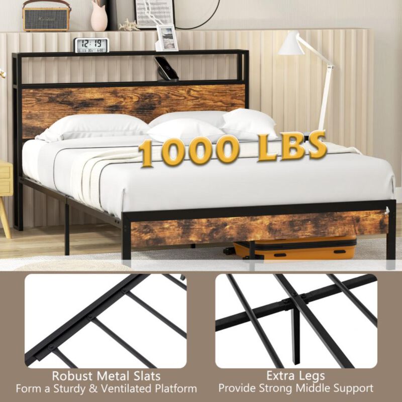 Hivvago Bed Frame with Storage Headboard and Charging Station