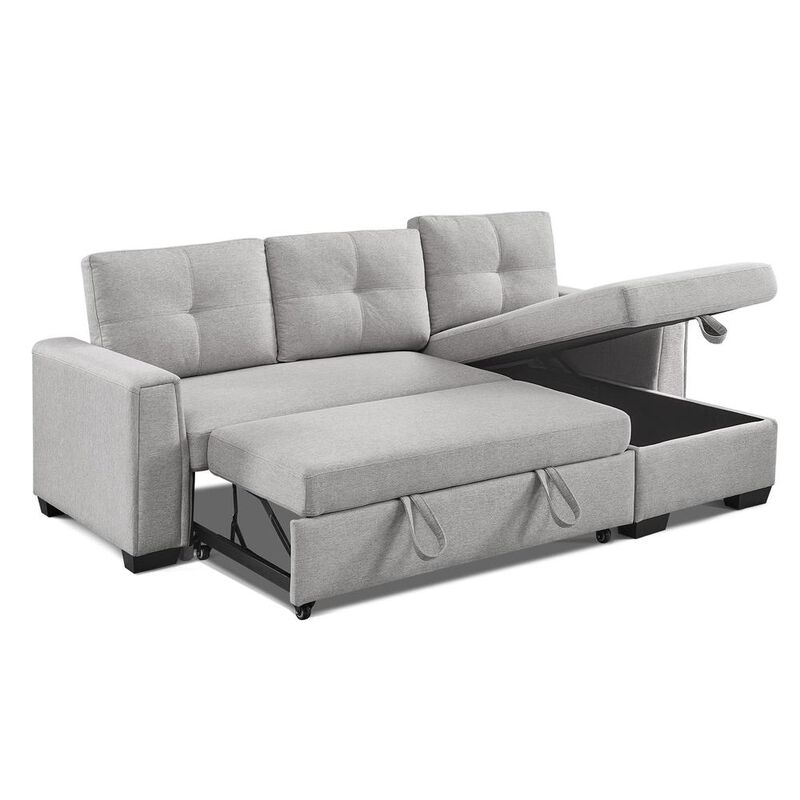 OS Home and Office Furniture Tufted Sectional Chaise Sofa Sleeper with Storage in Light Grey