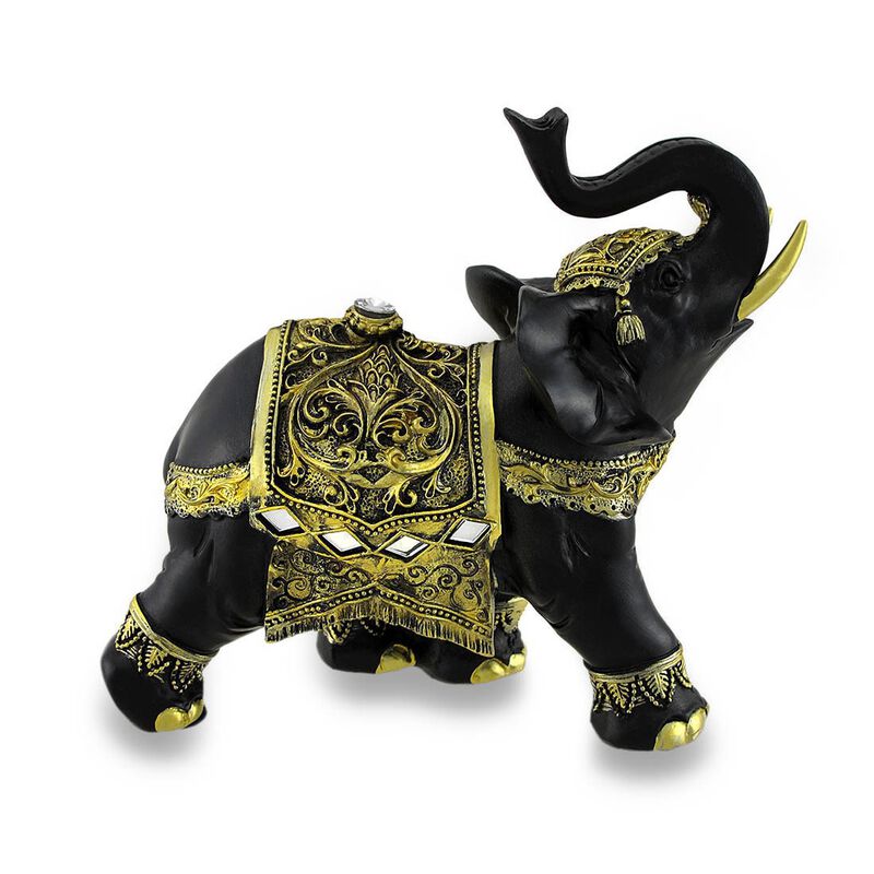 Exotic Black And Gold Finish Trunk Up Thai Elephant Statue image number 2
