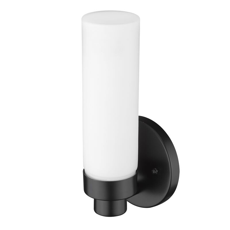 Hivvago Matte Black Wall Light with Narrow Frosted Glass Shade