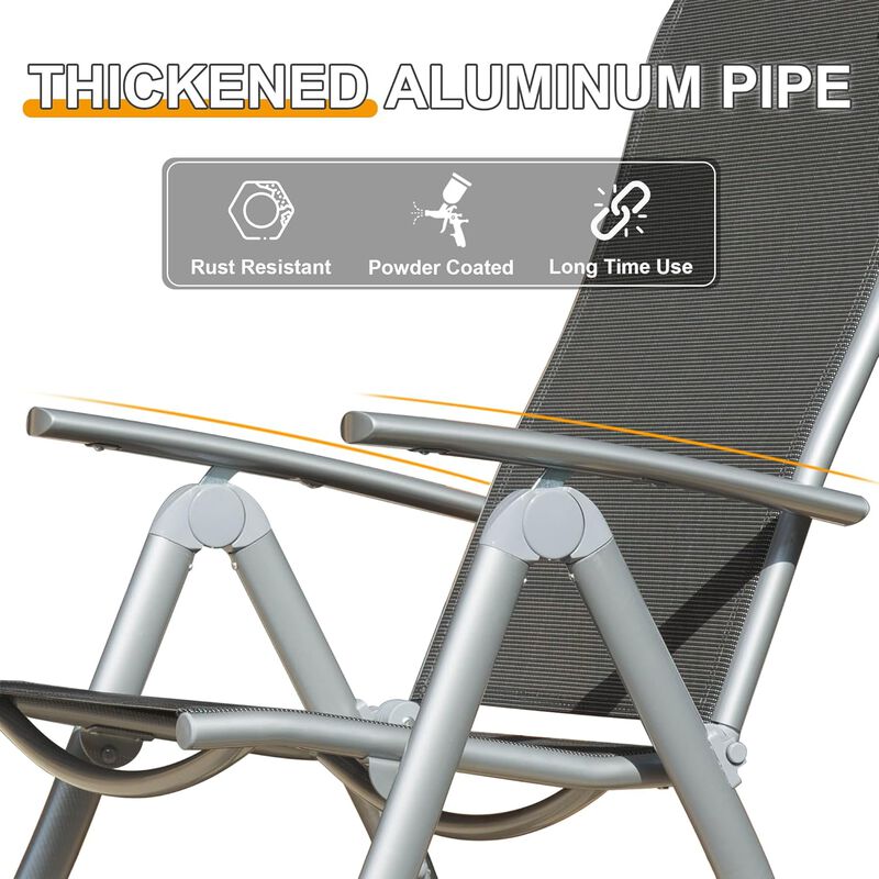 CLIHOME Aluminium Frame Textilene Fabric Folding Chairs,Outdoor Patio Adjustable High Back Lawn Chairs(Set of 2) image number 2
