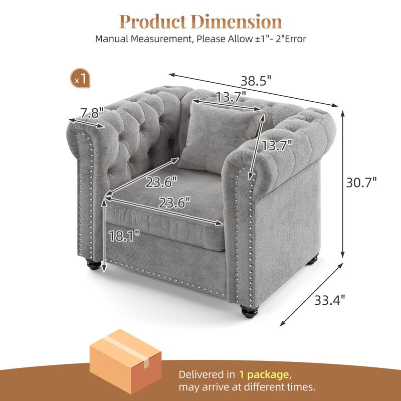 Chesterfield Tufted Sectional Sofa Nailhead Trim Chenille Deep Seat Sofa Couch, Sectional Sofa Deep Seat for Living Room Apartment, Chenille Sectional Sofa Couch Classic Design with Rolled Arms for Office image number 2