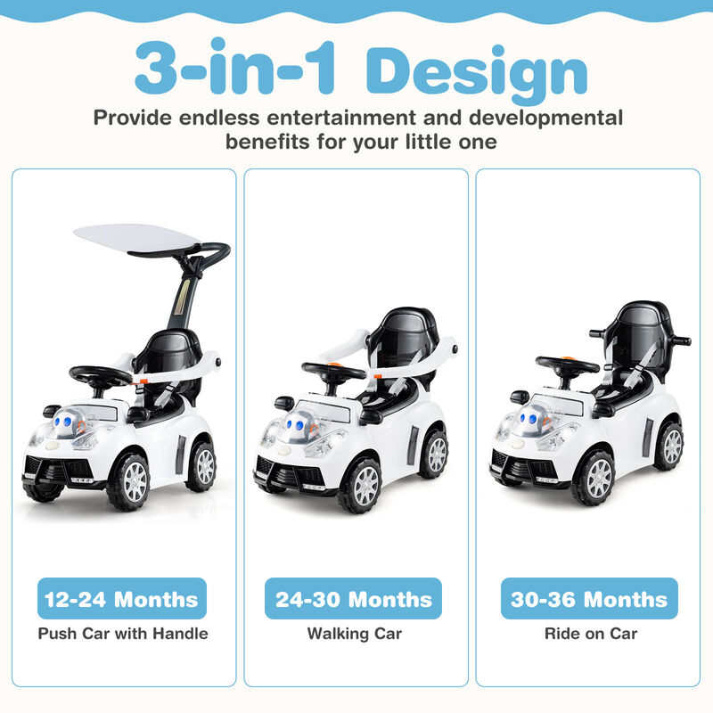 3-in-1 Toddler Ride-On Push Car with Canopy, Seat Belt and Footrest image number 5