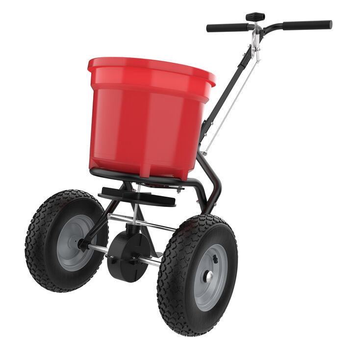 FUFU&GAGA 50lb Walk-Behind Spreader &ndash; Durable Red Frame, Adjustable Feed Control, Rubber Pneumatic Tires, (21.6" L x 12.4" W x 32.7" H), Red