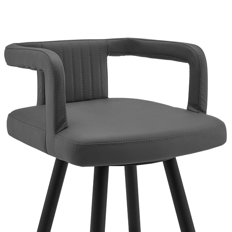 Gabriele  Gray Faux Leather and Black Metal Swivel Bar Stool image number 3