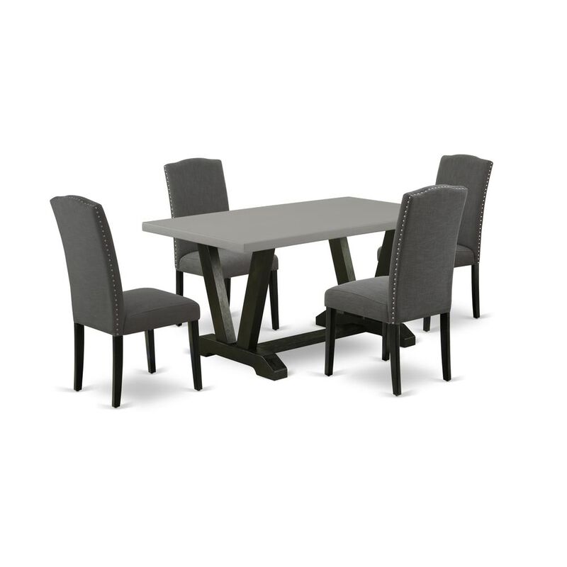 East West Furniture V696EN120-5 5-Pc Dinette Room Set - 4 Kitchen Chairs and 1 Modern Rectangular Cement Wood Dining Table with High Stylish Chair Back - Wire Brushed Black Finish