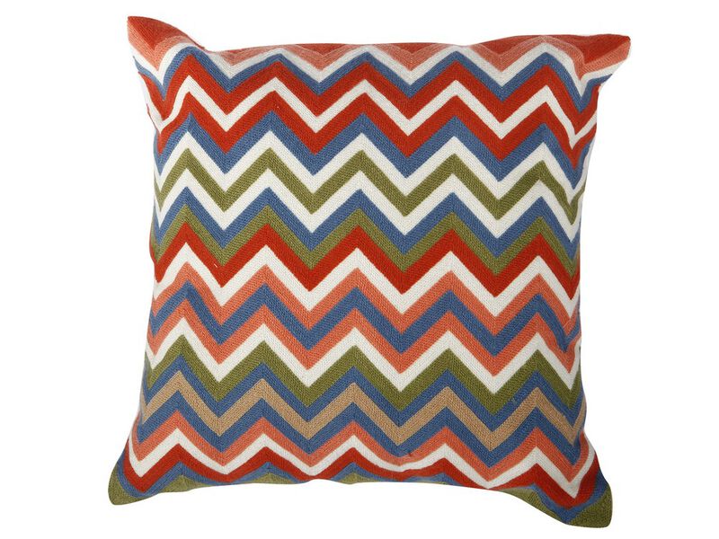 18 X 18 Inch Cotton Pillow with Chevron Embroidery, Multicolor- Benzara