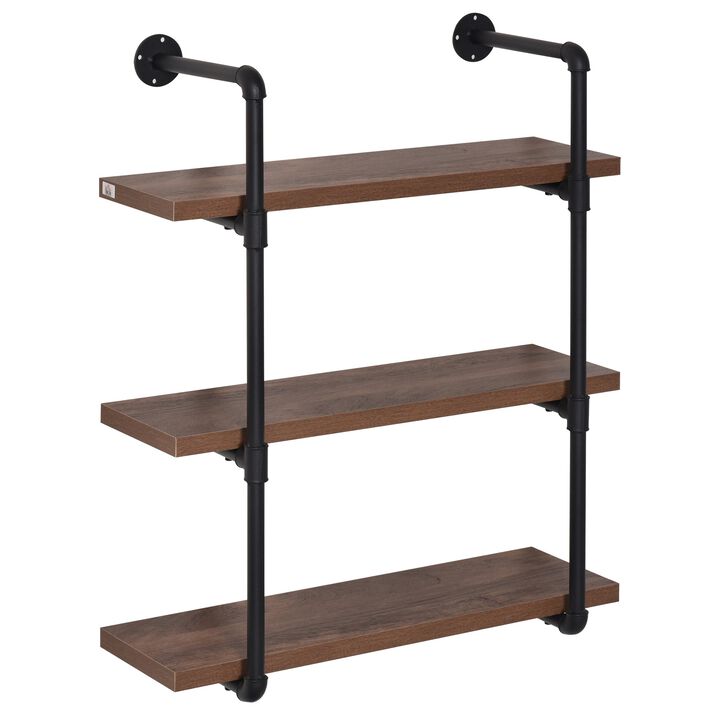 Rustic Wall Storage: 3-Tier Industrial Pipe Style Shelf Bookcase