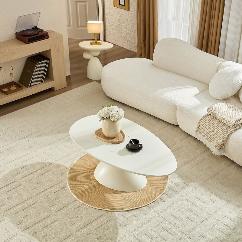 47.27 Inch Lucky Stone Oval Coffee Table Modern Minimalist Fiberglass Center Table image number 3