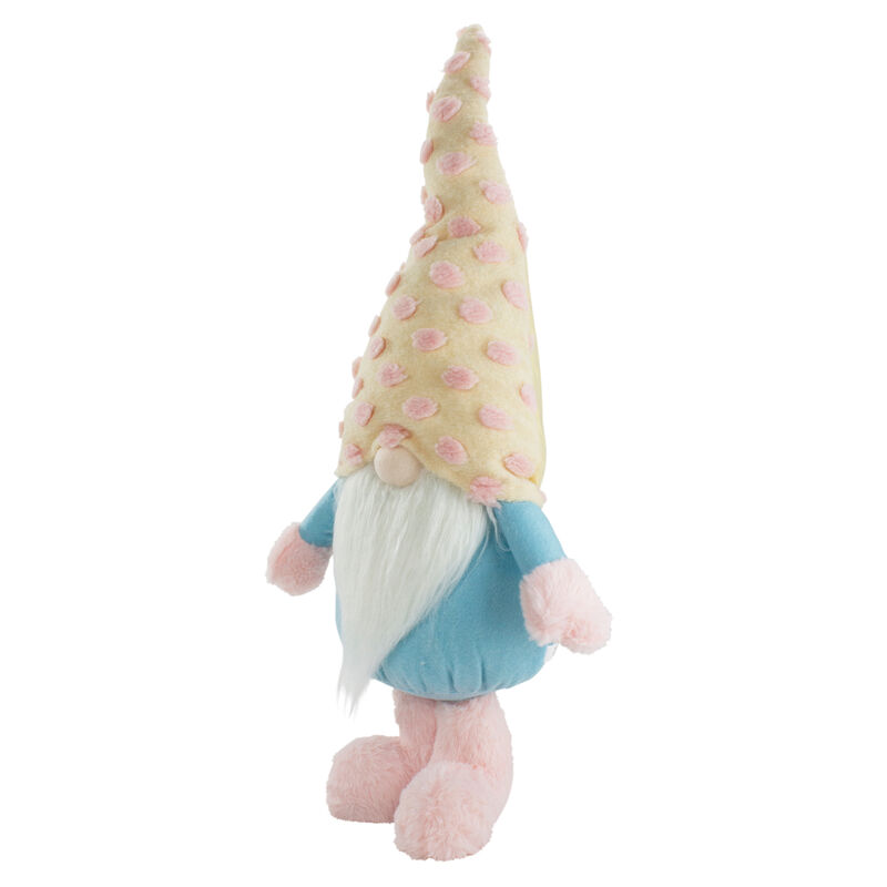 22" Blue and Pink Standing Spring Plush Gnome Figure with a Polka Dot Hat
